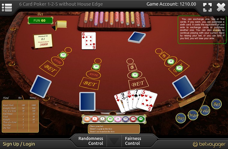 6 Kort Poker 1-2-5, 6-korts poker casino spel.